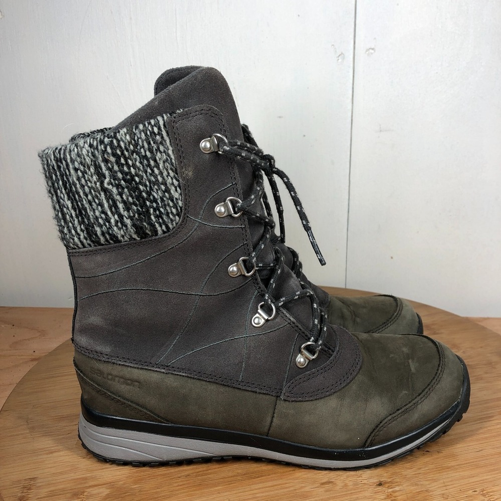 Salomon Hime Womens 7.5 shoes Gray Suede Insulated Winter Mid Calf boots